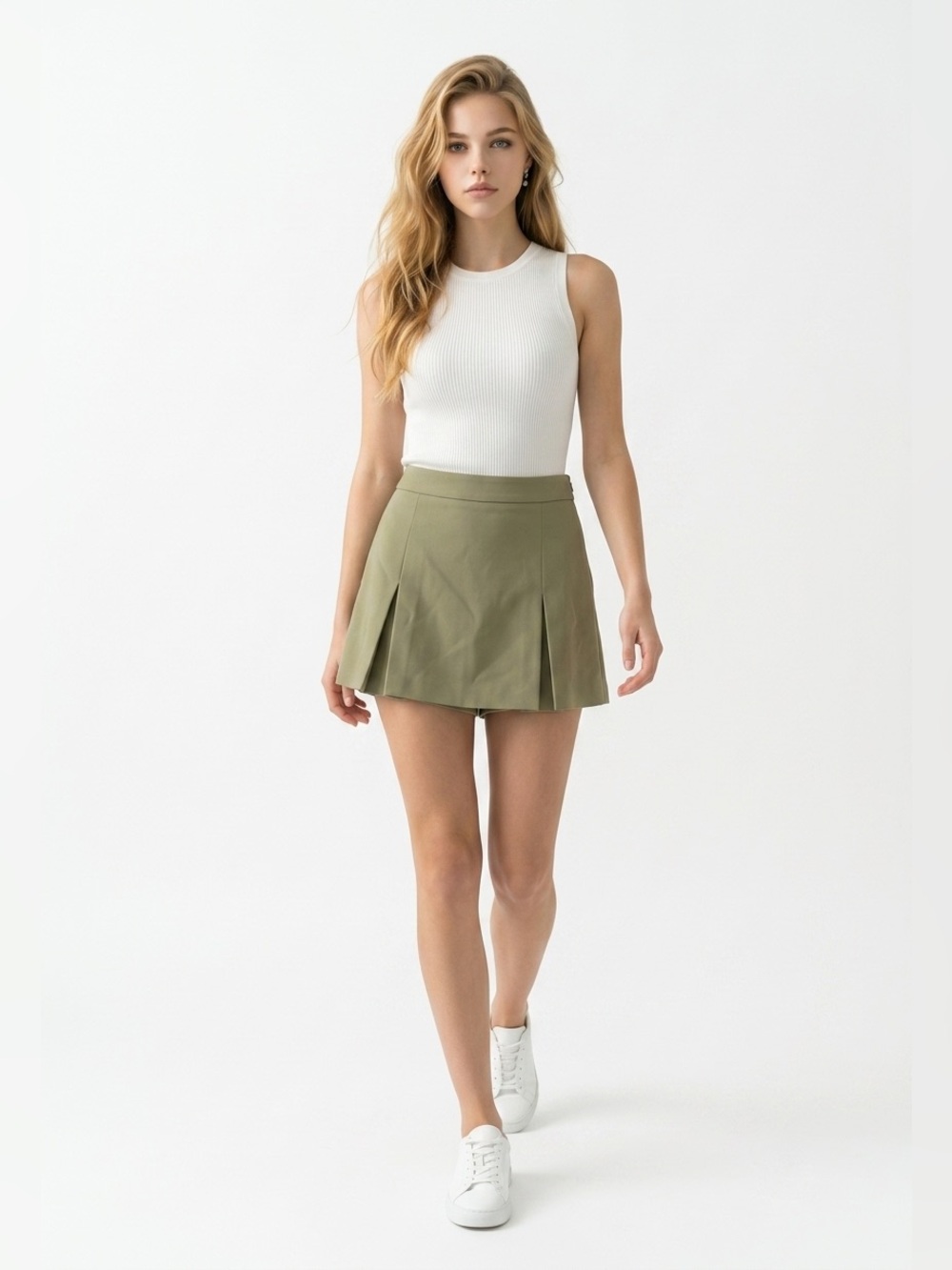 Dynamite Nina Pleated Skort Mini Skirt Lily Leaf Green Size 00 NWT